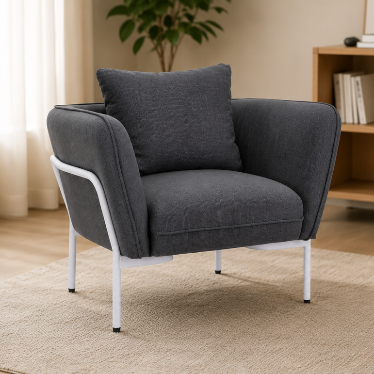Stylish Fabric Upholstered Single Seater Sofa Armchair Grey NFS311
