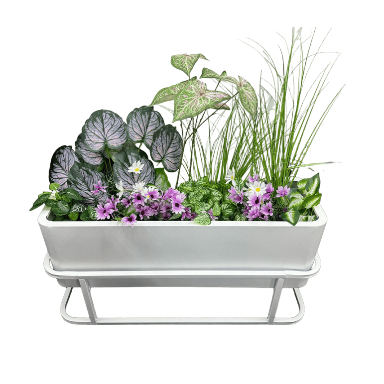 Steelbloom Outdoor Rectangular Metal Planter with Artificial Greenery