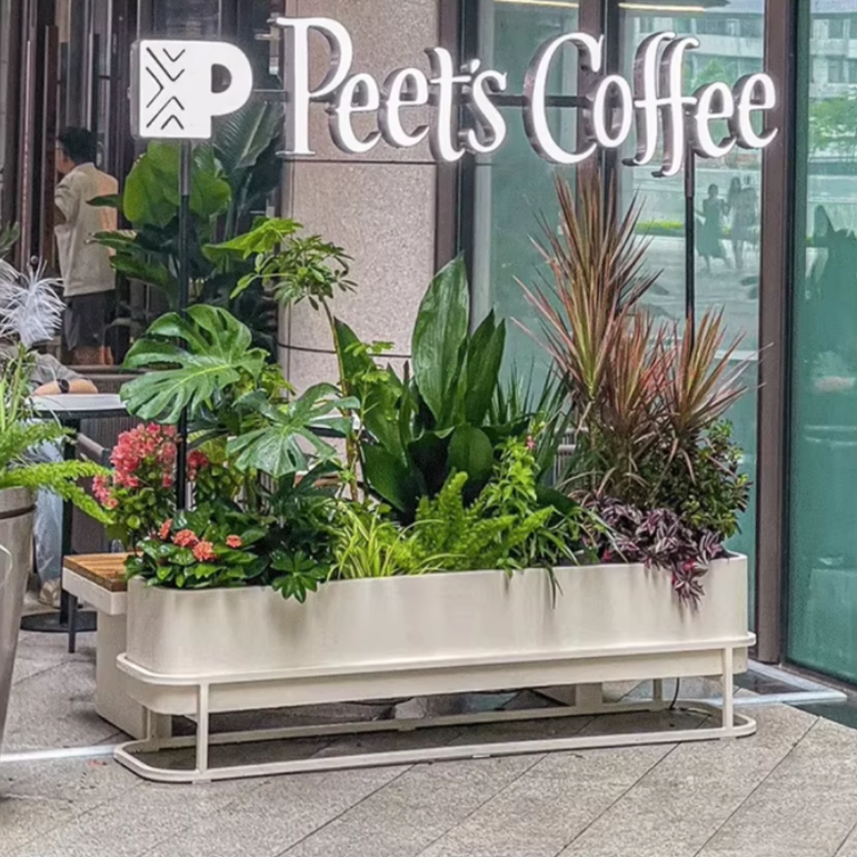 Steelbloom Outdoor Rectangular Metal Planter with Artificial Greenery