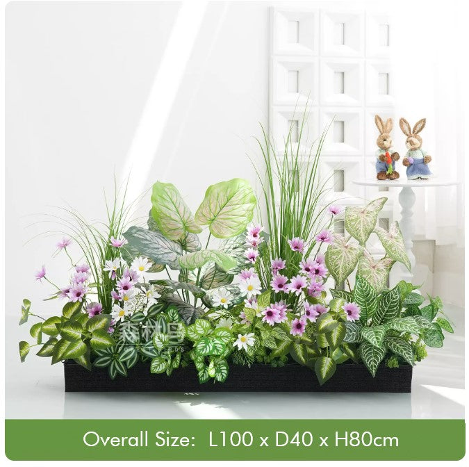 Steelbloom Outdoor Rectangular Metal Planter with Artificial Greenery