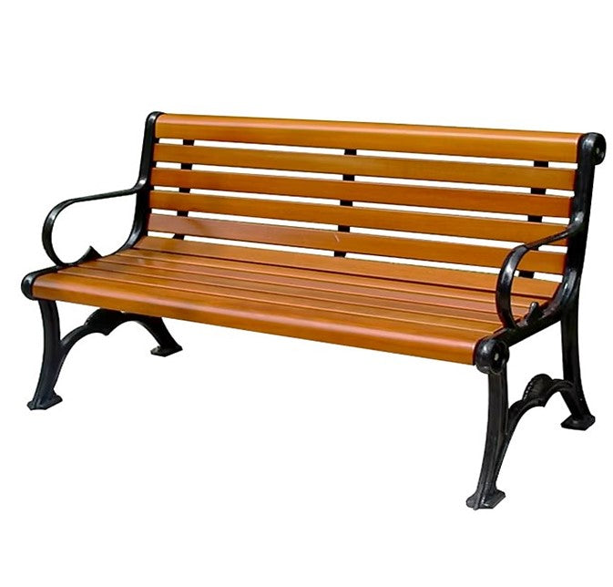 Black Cast Iron End With Solid Timber Garden Patio Bench - L1.5M