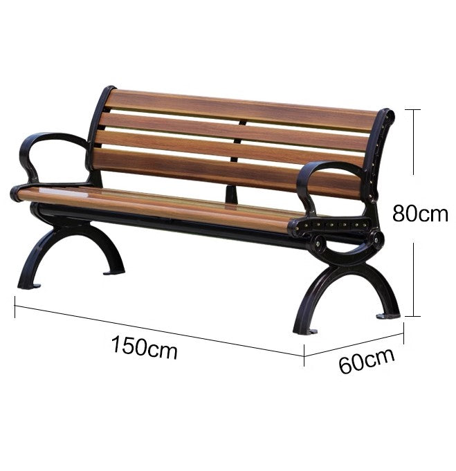 Outdoor Cast Iron Ends Wooden Garden Bench – L1.5m