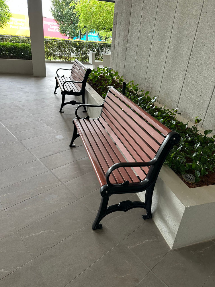 Black Cast Iron End With Solid Timber Garden Patio Bench - L1.5M