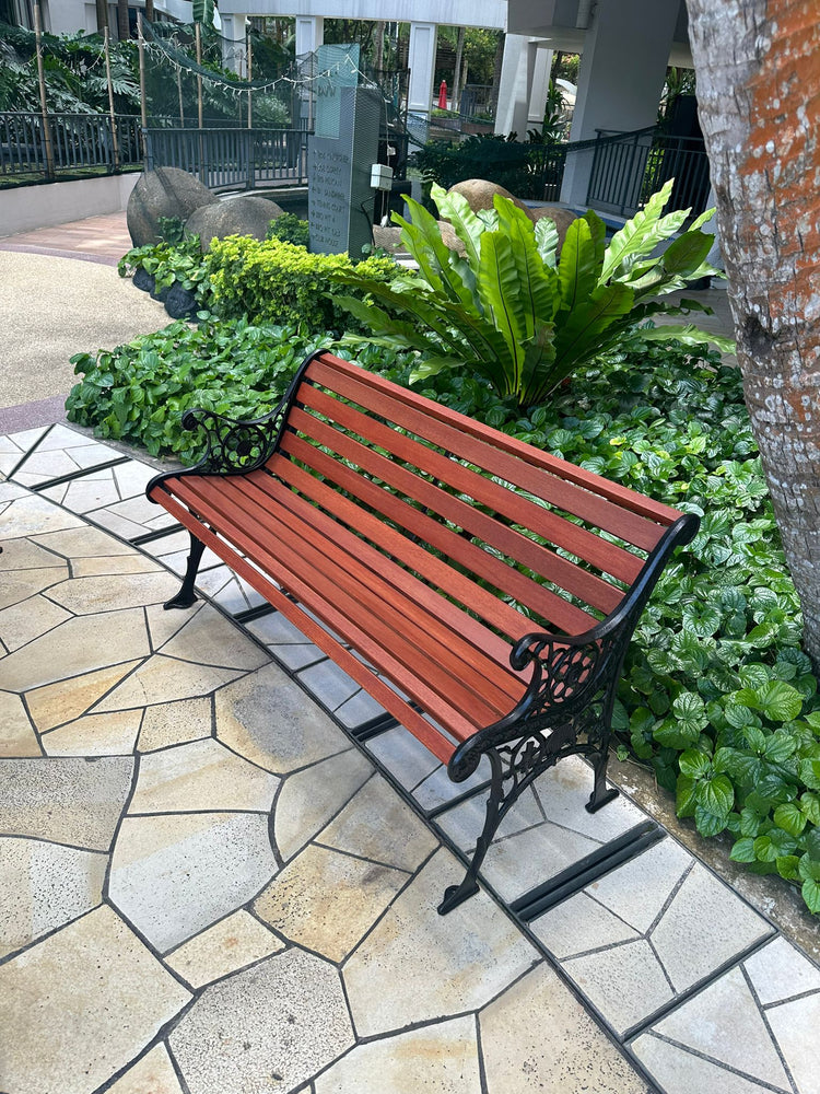 FLORENCE Outdoor Cast Iron Ends Wooden Garden Bench – L1.2m