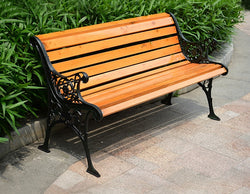 Outdoor Cast Iron Ends Wooden Garden Bench – L1.2m